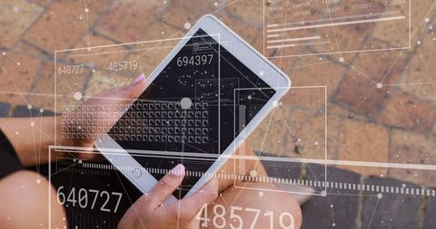 Businesswoman Using Tablet with Futuristic Digital Interface Overlay