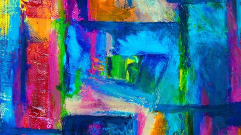 Vivid Abstract Painting with Diverse Blues and Bright Colors