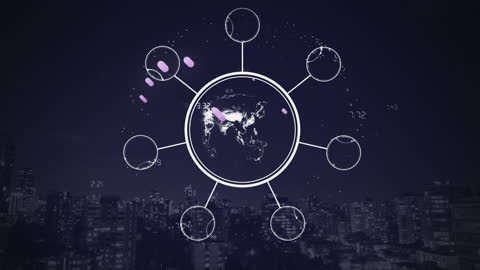 Global Connection Network Overlay Cityscape at Night