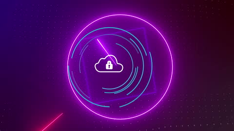 Glowing Cybersecurity Cloud with Lock Icon