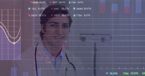 Medical Professional with Stock Market Data Overlay