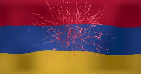 Explosive Fireworks Over Armenia Flag Symbolizing Celebration and Pride