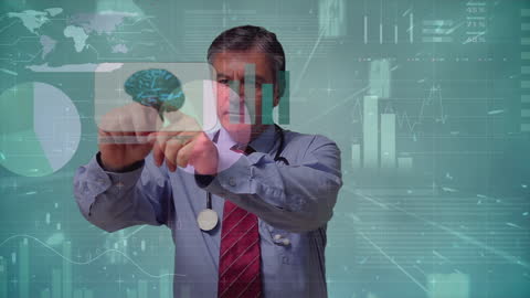 Senior Doctor Using Futuristic Digital Interface