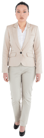 Asian Businesswoman Standing with Serious Expression Transparent Background