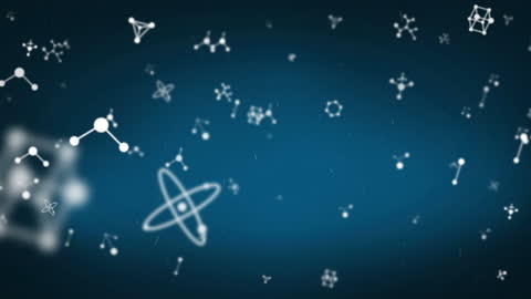 Abstract Molecule and DNA Structures on Blue Background