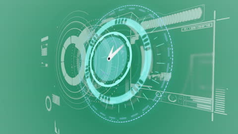 High-Tech Digital Interface with Neon Clock and Data Visualization