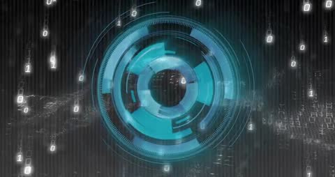 Futuristic Circular Interface with Binary Code Overlay