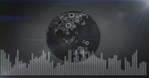 Futuristic Gear Sphere with Equalizer in Digital Space