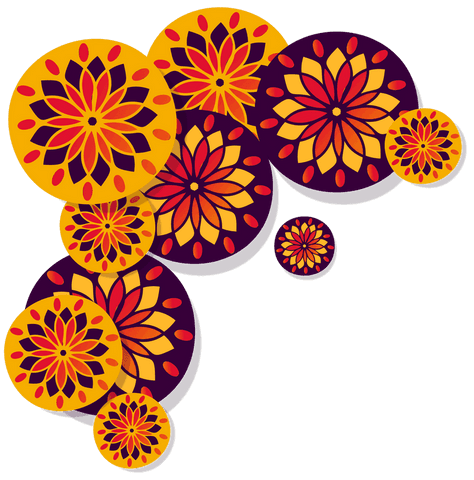 Decorative vibrant mandala circles on transparent background
