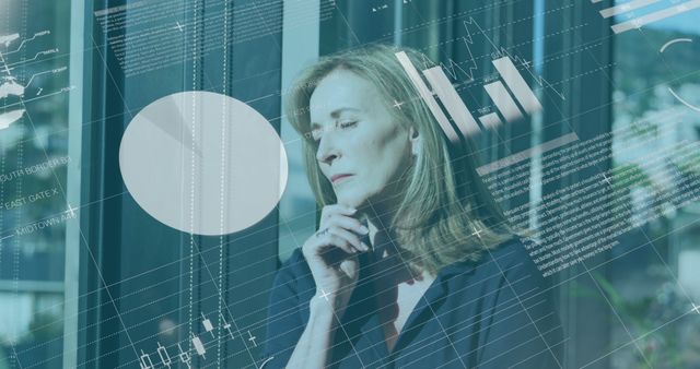 Businesswoman Analyzing Virtual Data with a Thoughtful Expression - Download Free Stock Images Pikwizard.com