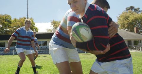 Young Male Rugby Players in Action on Sunny Day - Download Free Stock Images Pikwizard.com