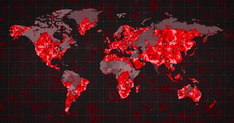 Global Map Illustrating Covid-19 Spread Across Continents