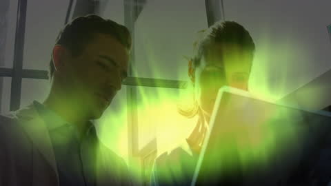 Doctors Discussing Medical Insights with Digital Overlay