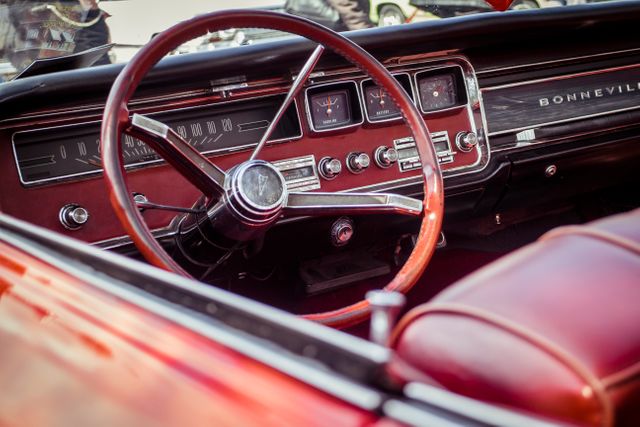 Vintage Car Interior with Classic Steering Wheel and Dashboard - Download Free Stock Photos Pikwizard.com