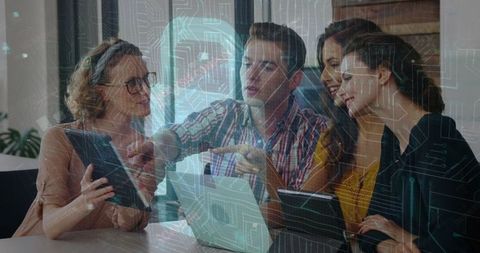 Diverse Colleagues Collaborating on Digital Cryptocurrency Project