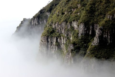 Misty mountain cliffs with dense fog