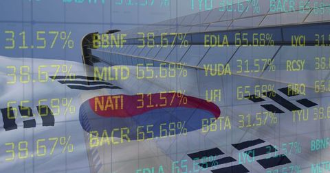 Dynamic Stock Market Ticker Overlaying South Korean Flag
