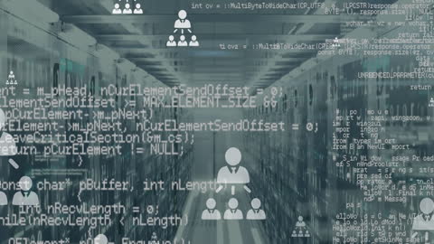 Digital Interface Animation Over a Futuristic Server Room