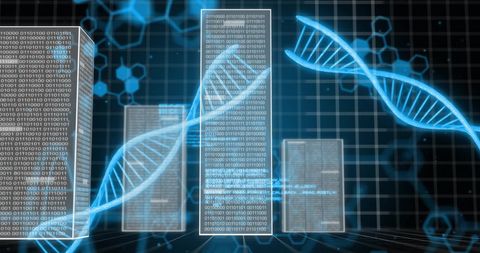 Digital DNA Strands with Binary Code Overlay - Download Free Stock Images Pikwizard.com