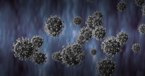 Microscopic view of virus particles in fluid environment