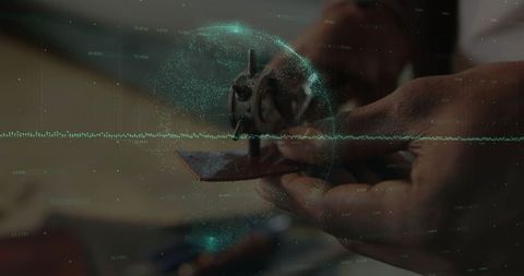 Technician Handling Rotor Assembly with Holographic Insights