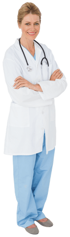 Confident female doctor with stethoscope and crossed arms transparent