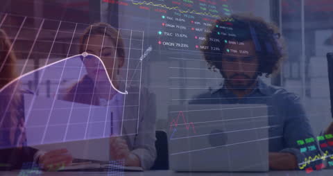 Diverse Team Analyzing Financial Data with Holographic Technology