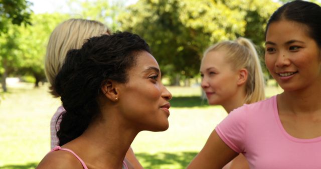 Diverse group of women chatting and smiling outdoors in park - Download Free Stock Images Pikwizard.com