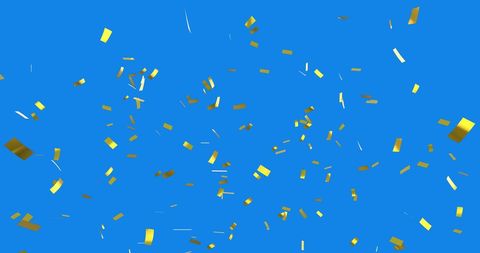 Gold Confetti Falling Against Blue Background Celebration