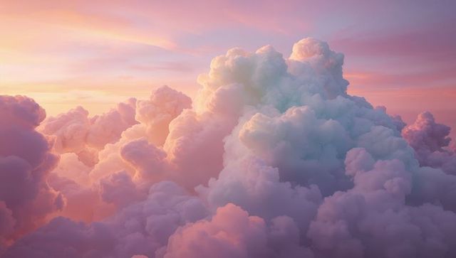 Vibrant Cumulus Clouds with Pastel Sunrise Glow