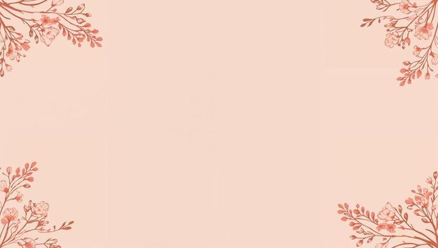 Peach Floral Corner Frame with Watercolor Branches and Blank Center for Invitation Text