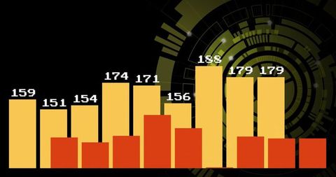 Bright Colorful Bar Chart on Tech Interface with Digital Backdrop