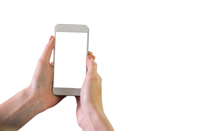 Hands of Caucasian Woman Holding Smartphone on Transparent Background - Download Free Stock Videos Pikwizard.com