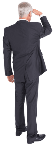 Transparent Rear View of Mature Businessman Analyzing Situation