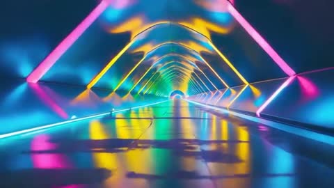 Vibrant Geometric Tunnel with Shifting Neon Colors