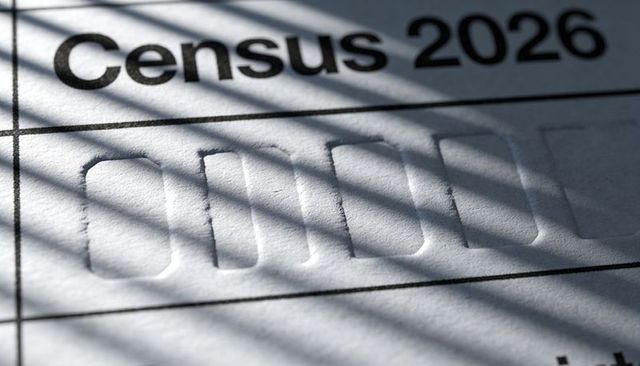 Census 2026 form showing embossed response ovals under diagonal striped shadows