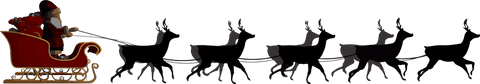 Santa on His Sleigh with Transparent Reindeer Silhouettes