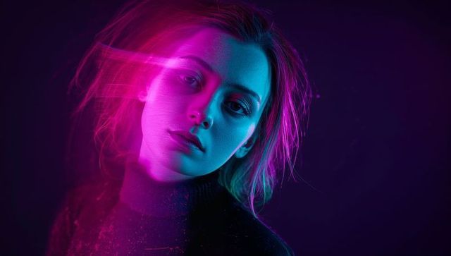 Model in Neon Lights with Artistic Light Streaks