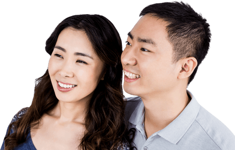 Cheerful Couple Looking Away on Transparent Background