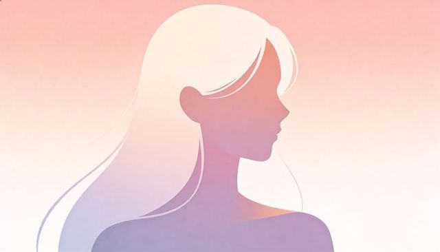 Elegant female profile silhouette with flowing hair on soft pastel gradient background