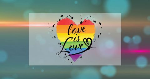 Rainbow heart love is love on abstract background
