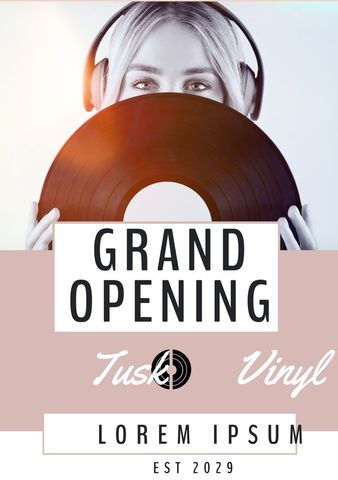music store grand opening featuring smiling woman with vinyl record - Download Free Stock Templates Pikwizard.com