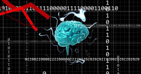 Digital brain with binary code representing artificial intelligence