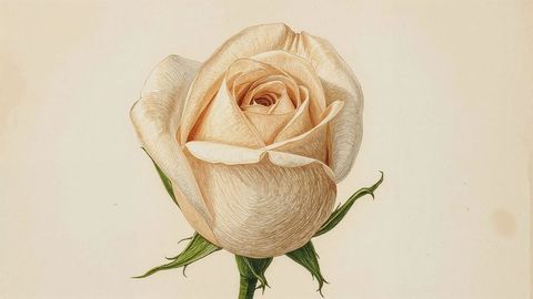 Cream-Covered Rose Bud in Minimalistic Botanical Art