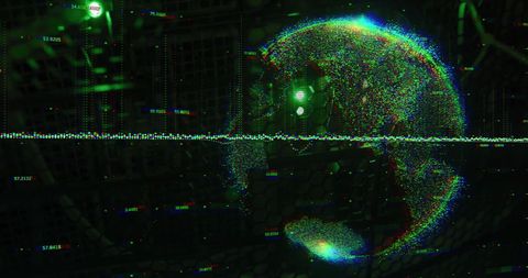 Digital globe with futuristic glitch effects