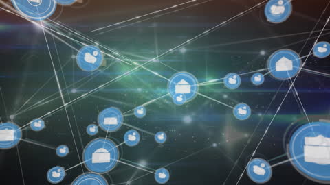 Digital Network With Icons Linking to Create Virtual Cityscape