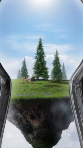 Turning Key Unlocking Ornate Door Into Magical Sky Revealing Floating Island