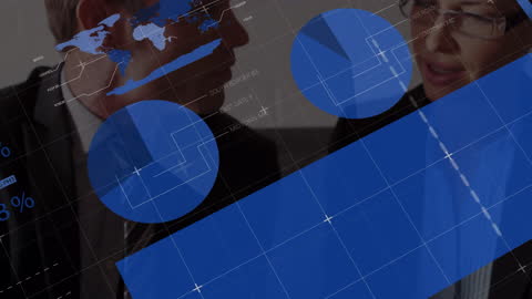 Business Professionals with Digital Financial Graphics Overlay