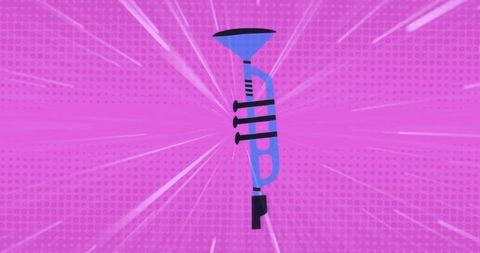 Blue trumpet on magenta halftone with dynamic rays