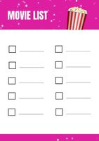 Printable Movie List Checklist on Pink Background with Popcorn Icon ...